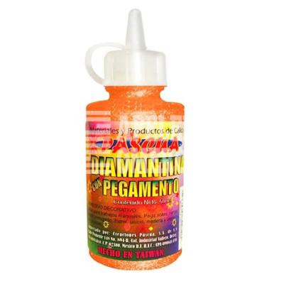 PEGAMENTO CON DIAMANTINA 60 ML. NARANJA